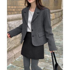 批发韩国chic 小众复古翻领呢子短款西装外套