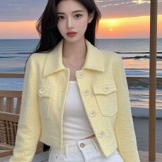批发小香风初春外套冬季黄色2025高级新款气质2025法式短款短外套精致