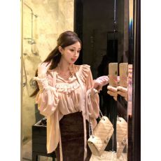 批发千金风<b class='q'>套装</b>女荷叶边法式粉色飘带长袖衬衫女秋季<b class='q'>蕾丝</b>半身裙两件套