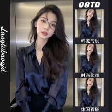 批发<b class='q'>冬</b>季法式小资上衣高级感轻熟风职场通勤时髦洋气超好看蓝色衬衫女