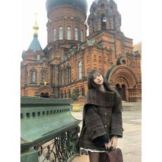 批发坠入暮色 复古格纹加厚保暖毛呢外套大衣<b class='q'>冬</b>季新款围巾领呢子外套