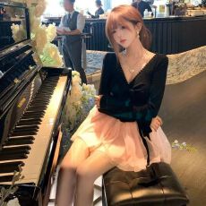 批发秋季新款<b class='q'>韩版</b>纯欲千金风法式网纱连衣裙显瘦遮肚短裙女