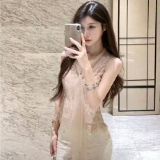 批发韩女都市2025新款<b class='q'>夏季</b>蕾丝小衫领口系带妩媚性感百搭上衣女装