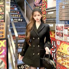 批发加棉加厚古早千金法式千金风<b class='q'>修身</b>显瘦收腰显瘦毛呢外套