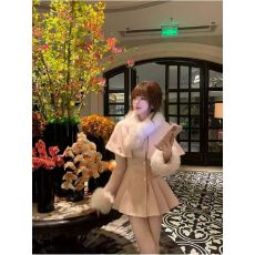 批发冬季富家千金名媛风高级感连衣裙斗篷设计收腰显瘦百褶公主<b class='q'>短裙</b>子