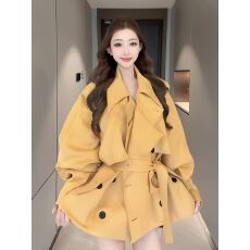 批发2025高级秋季新款卡其色双排短款设计气质收腰风衣英伦外套