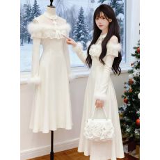 批发秋冬季氛围感超仙绝美蕾丝拼接长袖仙女裙新款精致感纯欲风<b class='q'>连衣裙</b>