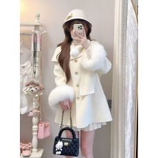 批发富家千金高级感小香风斗篷外套秋冬新款小个子宽松加厚呢子<b class='q'>大</b>衣女