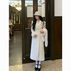 批发富家千金毛领西装毛呢外套女秋冬新款高级感过膝长款白色呢子<b class='q'>大</b>衣
