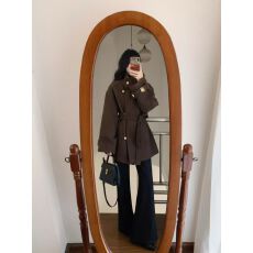 批发秋冬季新款气质韩系立领短款毛呢大衣小个子赫本风高级感呢子外套