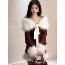 批发冬季小香风氛围感红色新年保暖毛毛开衫外套+包臀<b class='q'>半裙</b>约会套装裙