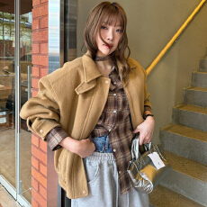 批发韩国东大门 复古<b class='q'>时尚</b>百搭翻领毛呢外套