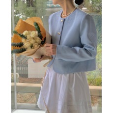 批发货韩国chic极简主义 法式气质圆领单排扣宽松休闲百搭长袖外套