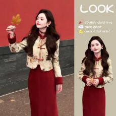 批发新中式国风<b class='q'>女装</b>高端套装女2025秋季新款气质盘扣上衣半身裙两件套