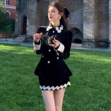 批发秋冬千金感南洋富家小姐套装女小香风<b class='q'>蕾丝</b>拼接外套半身裙两件套裙