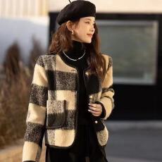 批发内里加厚复古格子毛呢小香风外套短款秋冬<b class='q'>新款</b>高级时尚百搭上衣