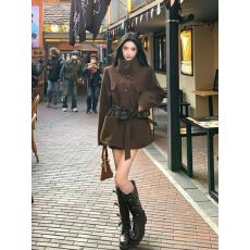 批发千金复古高级立领绑带收腰气质毛呢<b class='q'>外套</b>冬季保暖通勤时尚呢子大衣