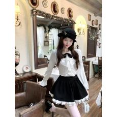 批发韩系甜美温柔纯欲风名媛收腰衬衫上衣蓬蓬<b class='q'>伞</b><b class='q'>裙</b>两件套秋冬新款女装