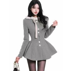 批发冬季精致感千金风纯欲收腰蝴蝶结呢子<b class='q'>连衣</b>裙+百搭ins花苞短裤套<b class='q'>装</b>