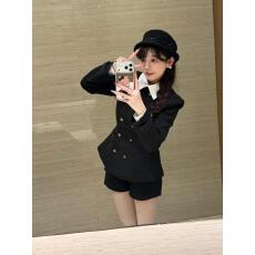 批发法式气质时尚设计高级淑<b class='q'>女</b>千金polo领西装外套拼接收腰<b class='q'>短裤</b>两件套