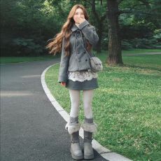 批发秋冬新款法式甜美<b class='q'>气质</b>奈奈风穿搭小众加棉<b class='q'>外套</b>打底衫上衣短裙套装