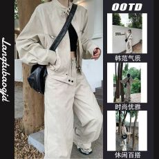 批发复古<b class='q'>套装</b>女气质立领夹克外套2026年春秋高腰工装<b class='q'>裤</b>休闲<b class='q'>裤</b>两件套