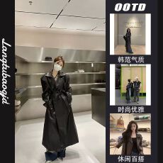 批发2026新款长款过膝皮衣女春<b class='q'>秋</b>新款时尚百搭宽松显瘦收腰系带外套