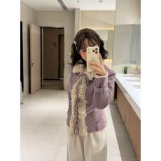 批发冬季新款复古韩系皮毛一体毛领加厚保暖外套高级气质修身开衫上衣