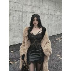 批发性感纯欲套装裙<b class='q'>秋</b>冬蕾丝拼接长袖修身上衣气质包臀半身裙两件套