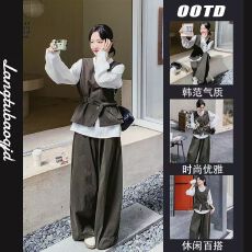批发盐甜系穿搭收腰马甲套装女装春<b class='q'>秋</b>季2026年新款休闲长袖内搭阔腿裤