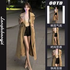 批发英伦风复古高级感卡其色风衣外套长款高个子韩版休闲西装大衣秋季