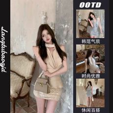 批发法式缎面荡领挂脖<b class='q'>吊带</b>女夏季设计感小众无袖背心气质修身上衣外穿