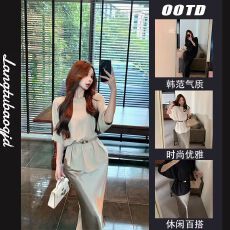 批发氛围感老钱风套装女夏季2026新款别致腰带收腰上衣包臀<b class='q'>半裙</b>两件套