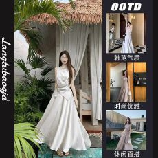 批发法式气质套装高级感轻熟缎面背心上衣女夏季高腰长裙半身裙两件套