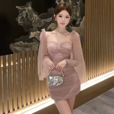 批发法式名媛气质千金感重工镶钻<b class='q'>网纱</b>连衣<b class='q'>裙</b>女性感修身显瘦包臀<b class='q'>裙</b>短<b class='q'>裙</b>