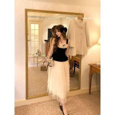 批发纯欲性感黑色拼接花边吊带背心女甜辣妹胸衣外穿收腰内搭上衣