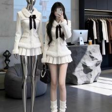 批发小香风气质修身收腰外套百褶短裙女装2026秋冬新款千金感时尚套装