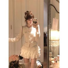 批发富家千金风高级感粗花呢收腰外套秋季新款洋气蓬蓬蛋糕裙两件套女