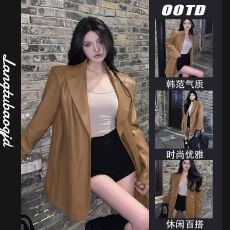 批发美式复古棕色西装皮衣外套女港风春<b class='q'>秋</b>2026年新款韩版时尚夹克上衣