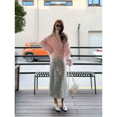 批发法式温柔<b class='q'>名媛</b>风圆领长袖软糯毛衣开衫女冬季高腰亮片半身裙两件套