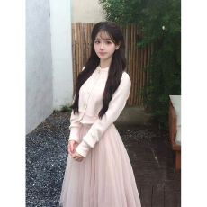 批发miu系富家千金气质法式甜美温柔一整套<b class='q'>连衣裙</b>针织开衫春秋季长裙