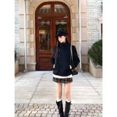 批发赫本<b class='q'>风</b>黑色高级感呢子大衣女2026<b class='q'>韩</b>系秋冬新款毛呢上衣半身裙套装