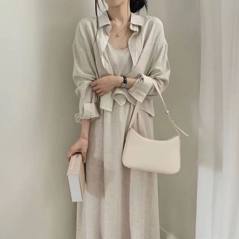 한국 스타일 chic 봄 가을 프랑스식 레트로 품격 연령 감소 섹시함 슬립 드레스 셔츠 재킷 두 조각 여성 세트