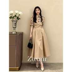 批发气场强大轻奢法式小资小香风卡其色风衣衬衫收腰连衣裙女2026<b class='q'>春</b>季