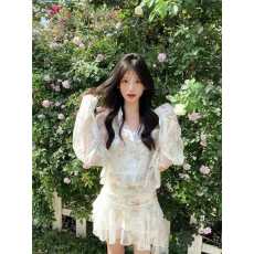 批发韩系温柔风小众高级感蝴蝶印花雪纺长袖衬衫防晒衬衣<b class='q'>半身</b>裙两件套