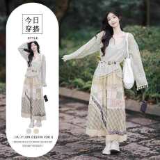 批发森系波西米亚风<b class='q'>套装</b>女秋季2026新款镂空流苏上衣拼接半身裙两件套