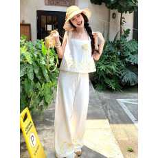 批发少女感清新风吊带上衣+<b class='q'>牛仔</b>阔腿裤子2026春夏季新款时尚甜美套装