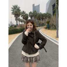 批发韩版双排扣机车皮衣外套女2026春季美式复古短款宽松收腰夹克上衣