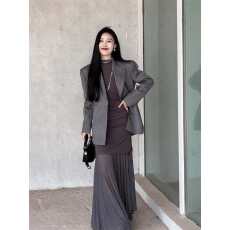 批发26春季新款法式气质轻奢高级感简约通勤灰色<b class='q'>西装外套</b>连衣裙套装女