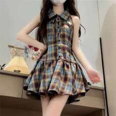 批发法式气质学院风套装格纹衬衫连衣裙子女2026新款今年流行爆款